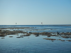 The port and starboard navigation markers leading one into the lagoon.
